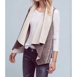 Amadi Anthropologie Soft Gray/Cream Draped Kady Sherpa Open Front Vest Size S